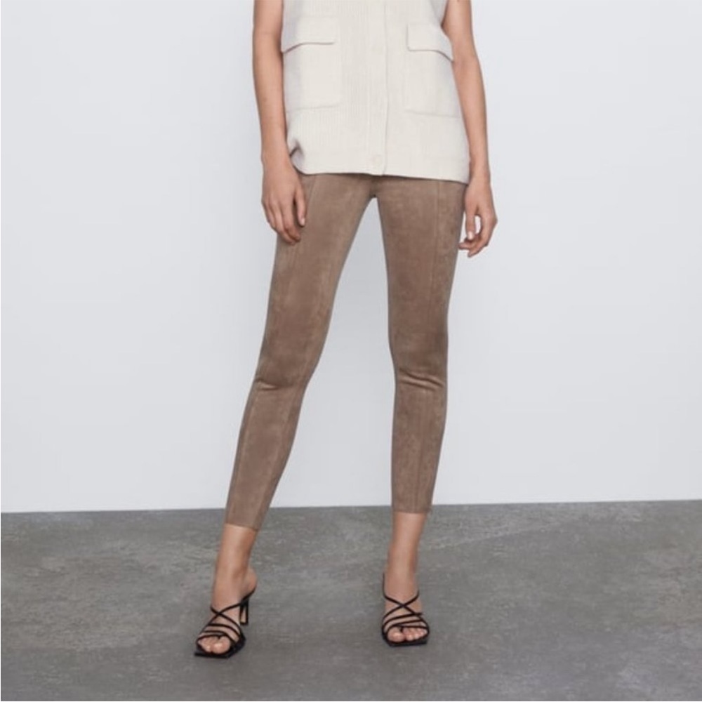 Zara tan suede ankle zipper hem leggings
